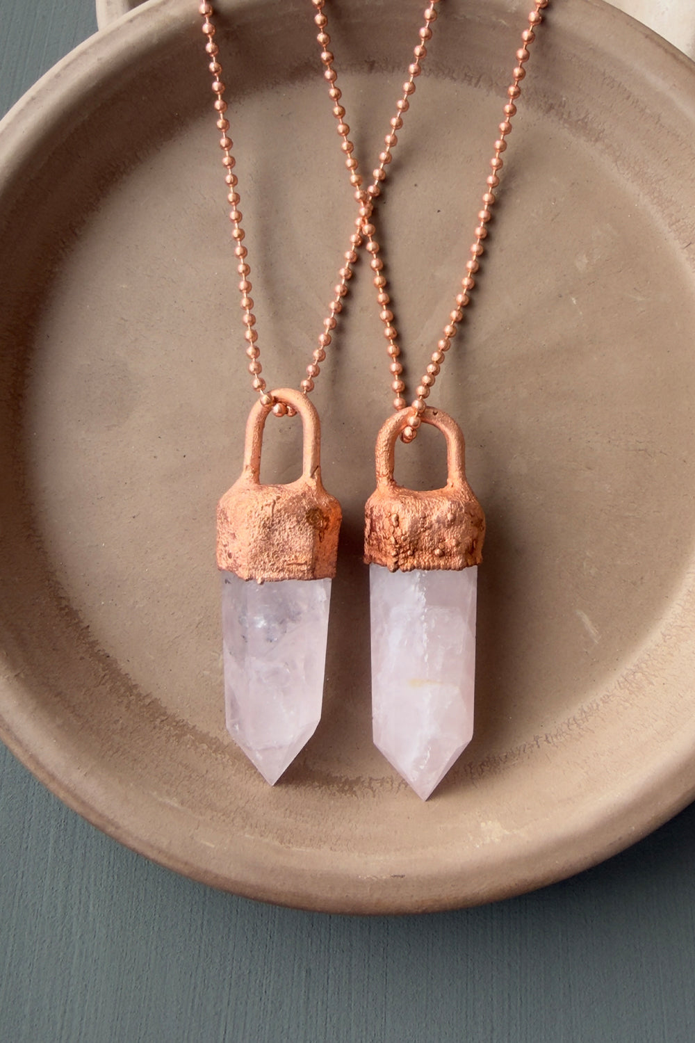 Rose Quartz Copper Pendant Necklace