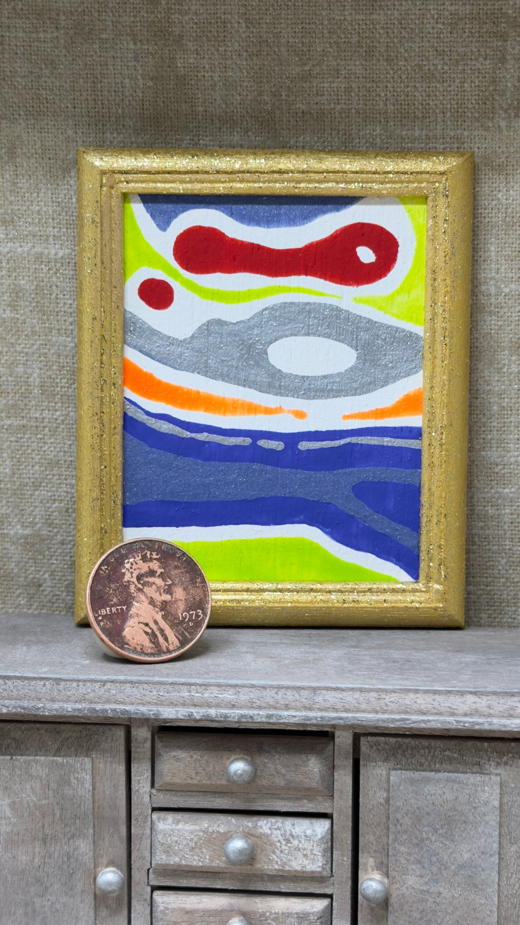 Original Hand-Painted Miniature Art in Gold Frame | 2 × 3 in