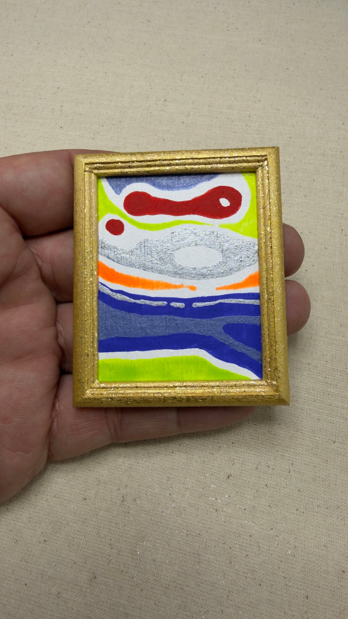 Original Hand-Painted Miniature Art in Gold Frame | 2 × 3 in