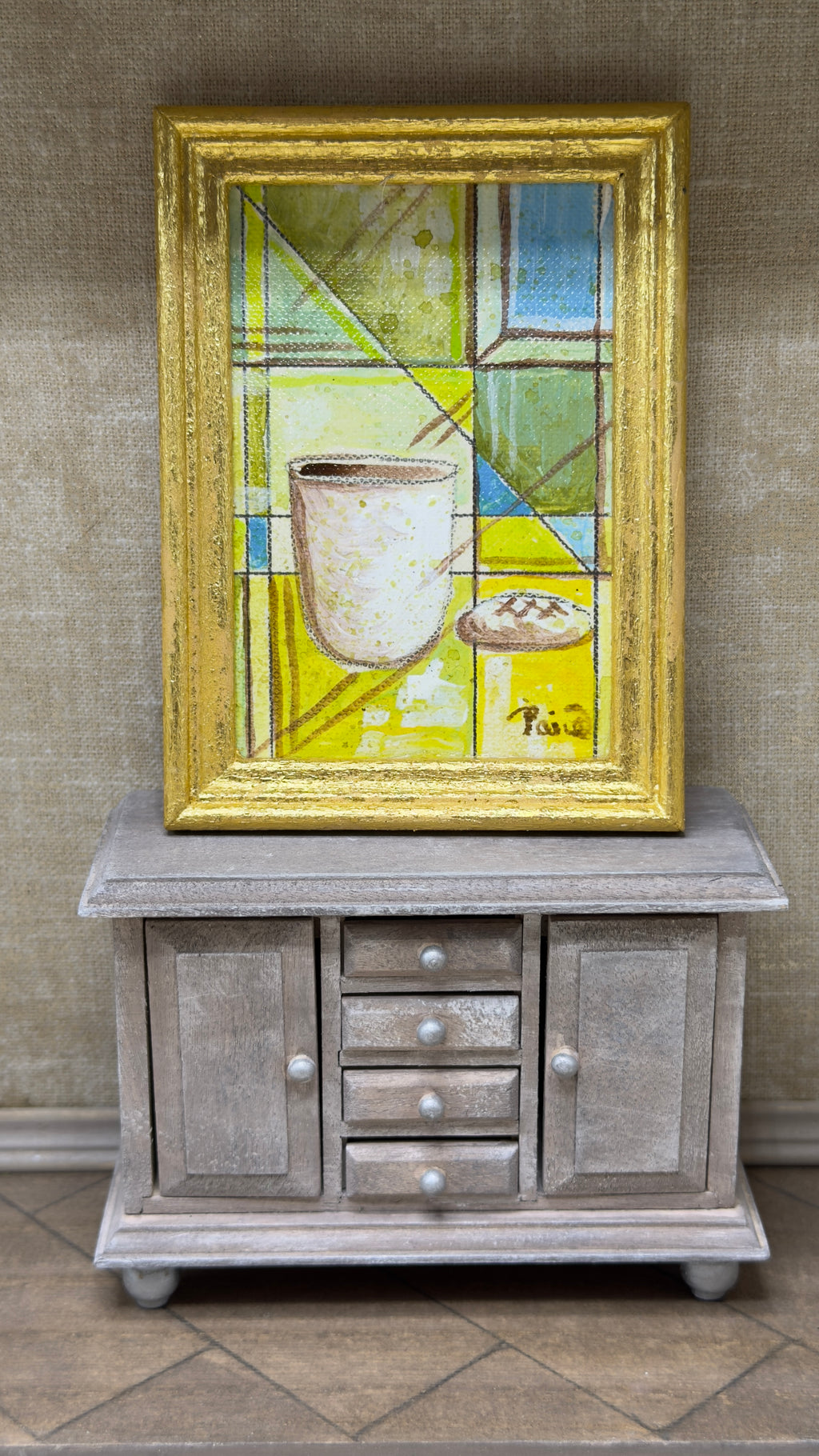 Original Cubist Miniature Dollhouse Art | Framed, 3 × 4 in