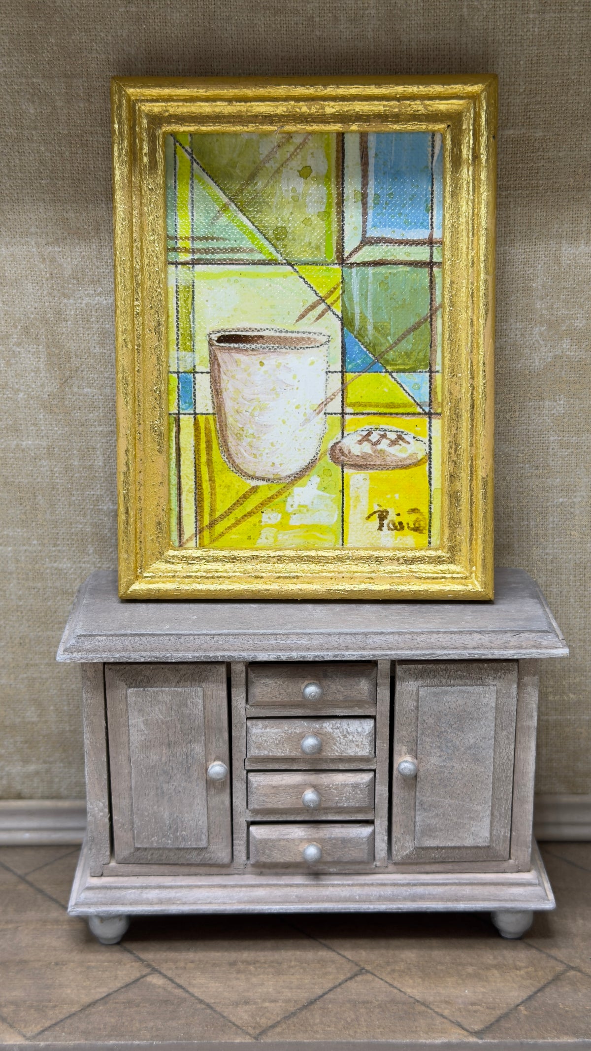Original Cubist Miniature Dollhouse Art | Framed, 3 × 4 in