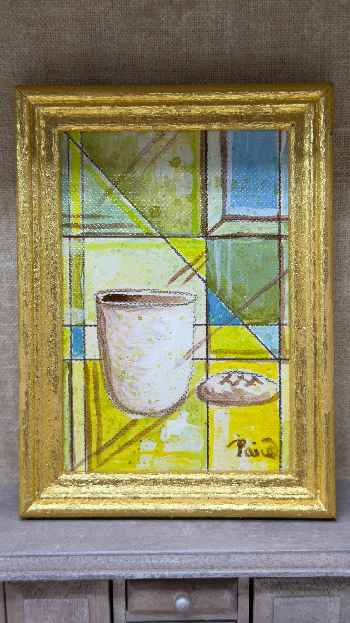 Original Cubist Miniature Dollhouse Art | Framed, 3 × 4 in