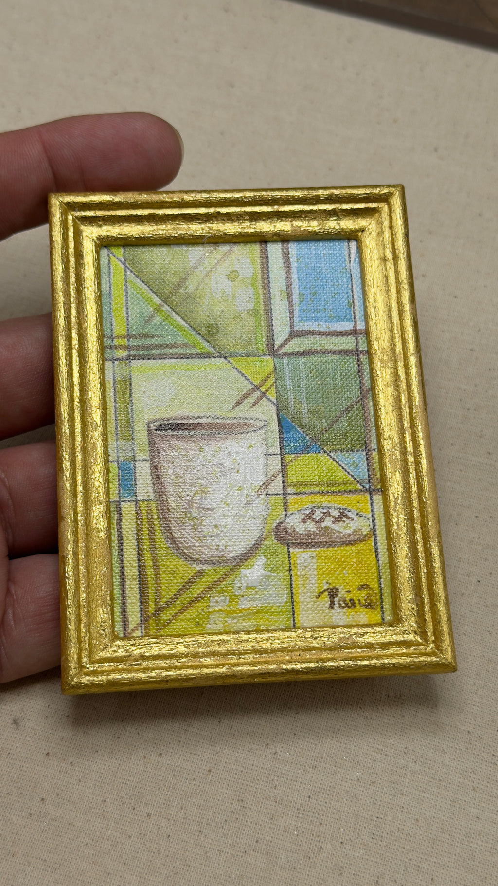 Original Cubist Miniature Dollhouse Art | Framed, 3 × 4 in