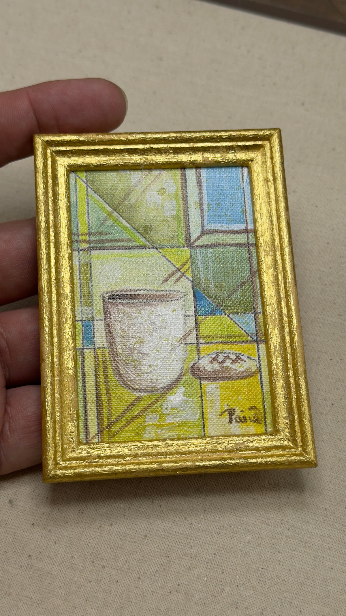 Original Cubist Miniature Dollhouse Art | Framed, 3 × 4 in
