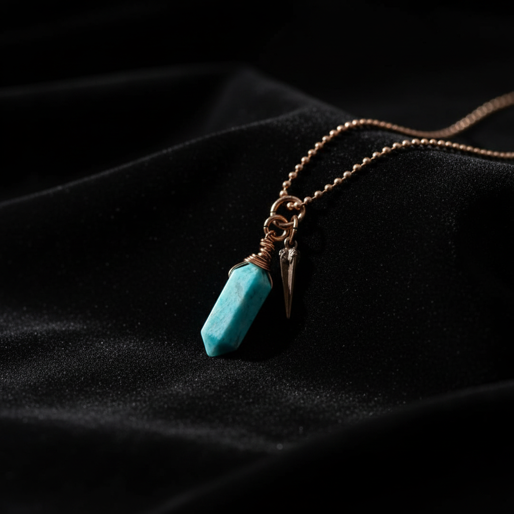 Amazonite Crystal Necklace - Dark Luxury Editorial