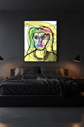 Chaotic Line Portrait — Dark Luxury Bedroom Mockup