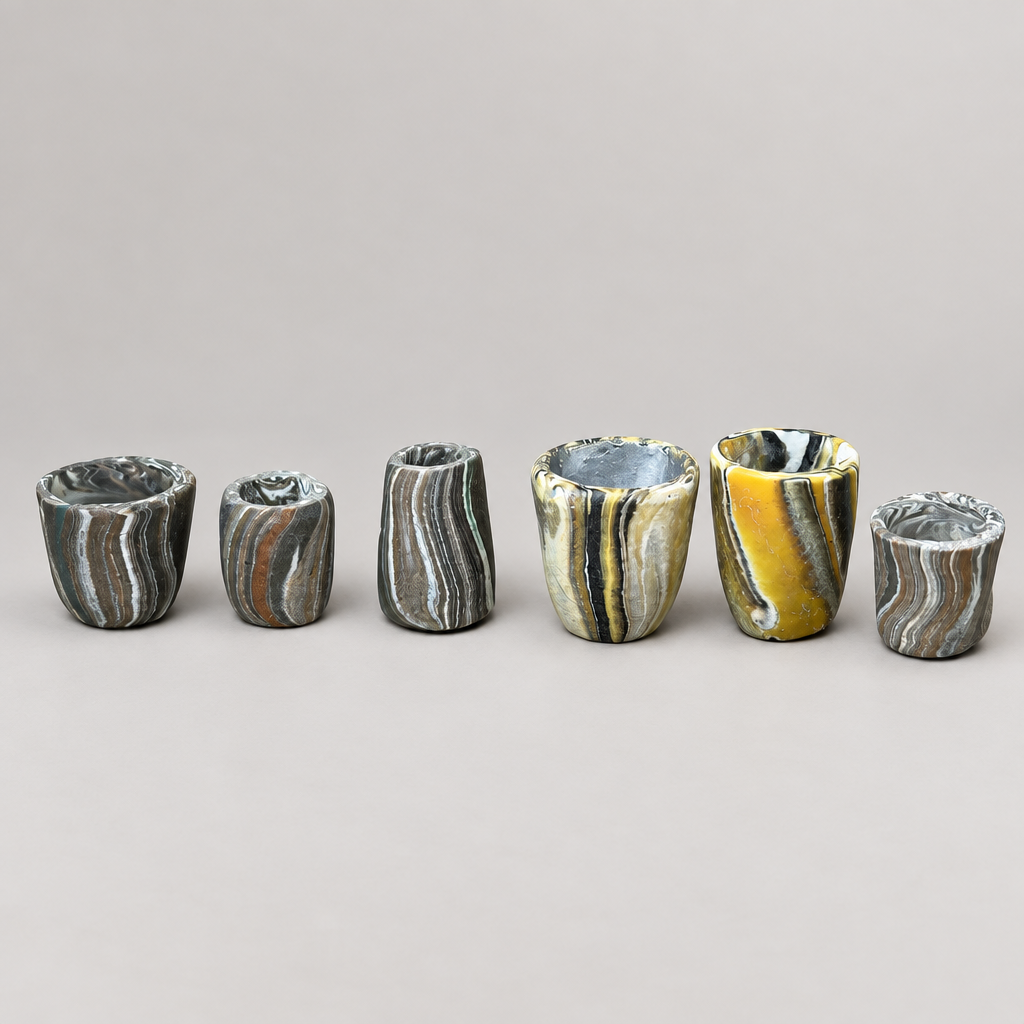 Clean studio photo option for the six miniature vessels