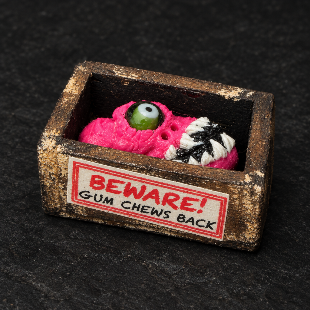 Close-up of gum monster miniature