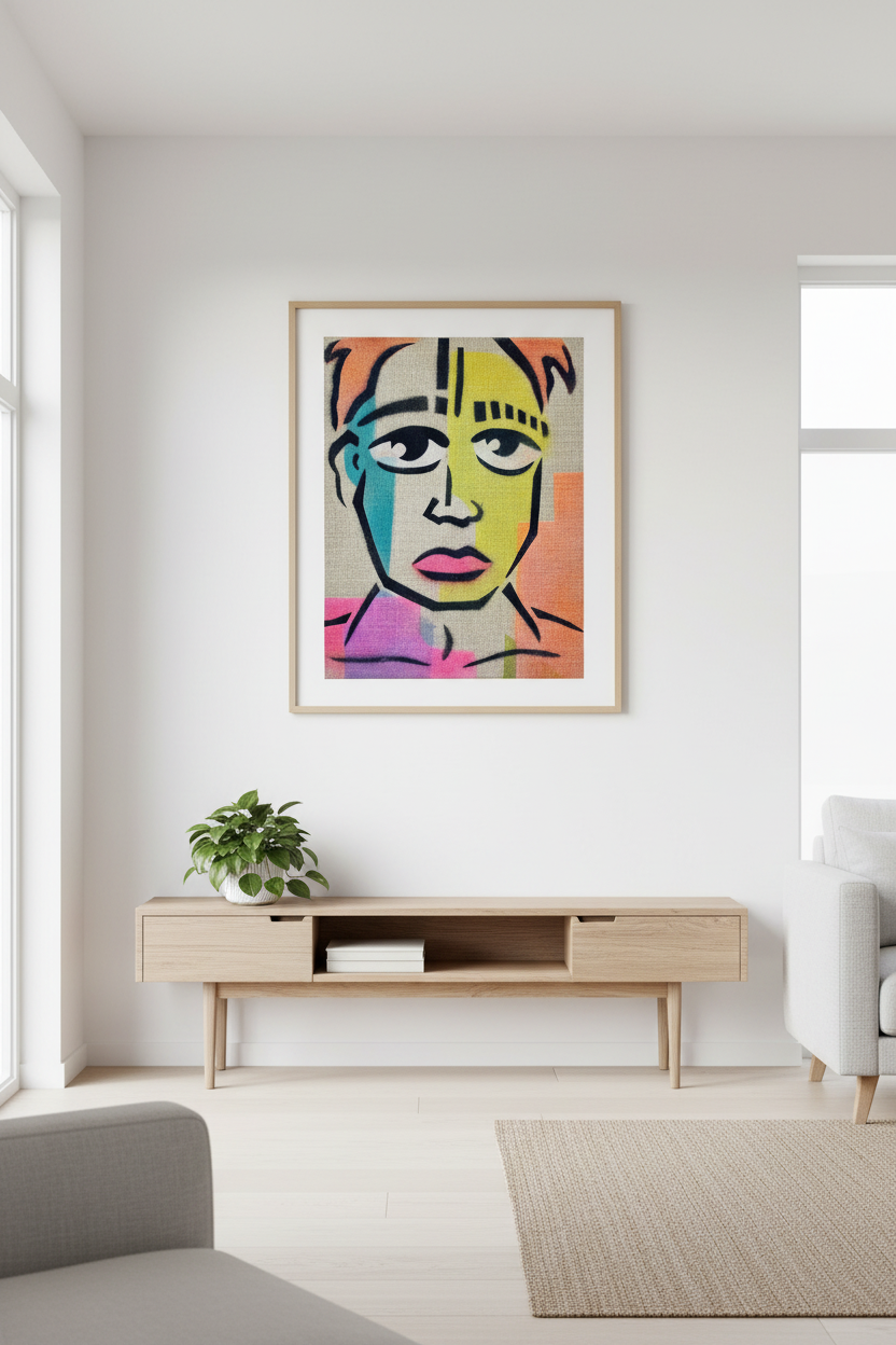 Colorblock Portrait — Scandinavian Living Room Mockup