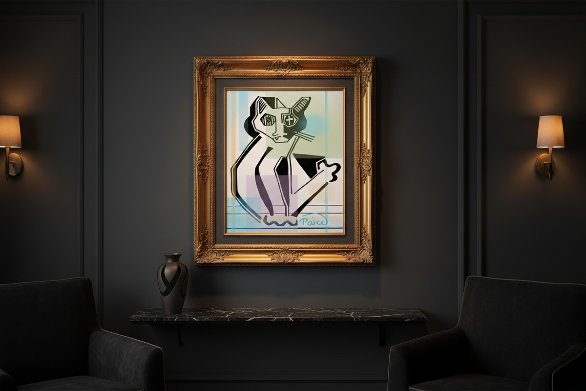 Cubist Cat - Gold Frame Landscape