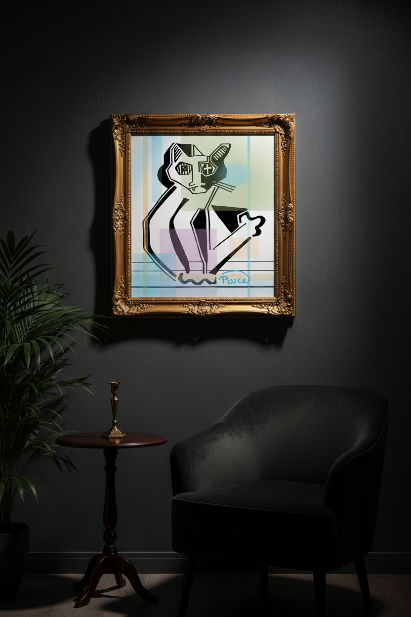 Cubist Cat - Gold Frame Portrait