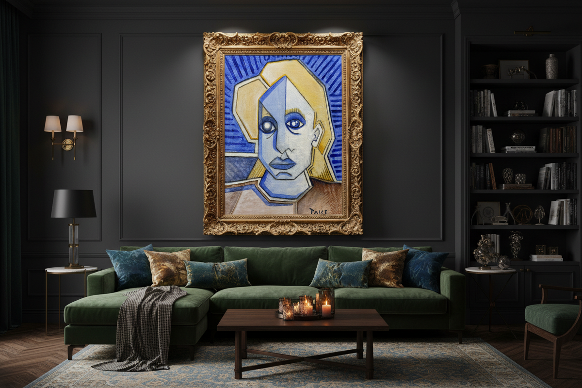 Cubist Woman - Gold Frame Landscape