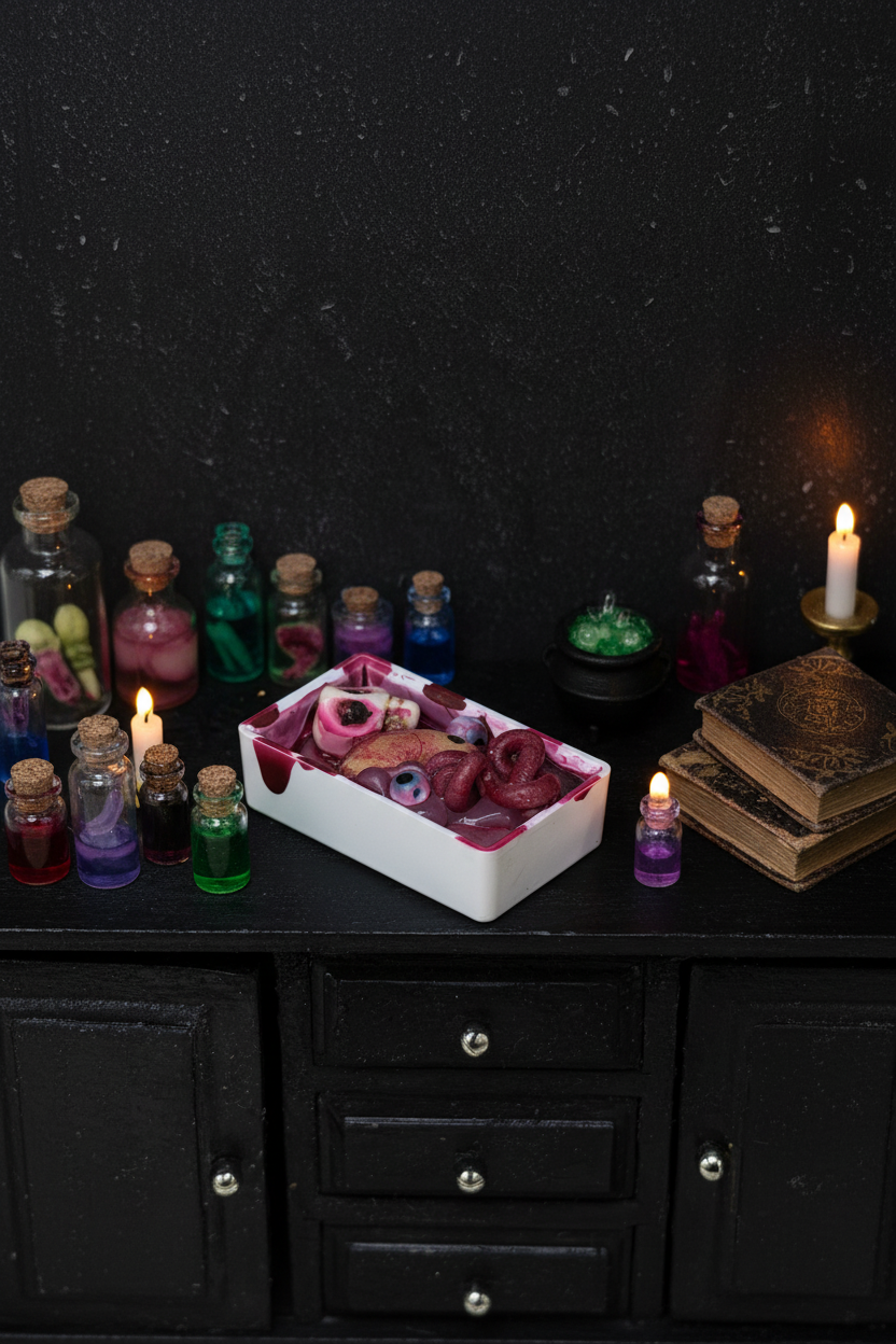 Curiosity box on witch's laboratory table