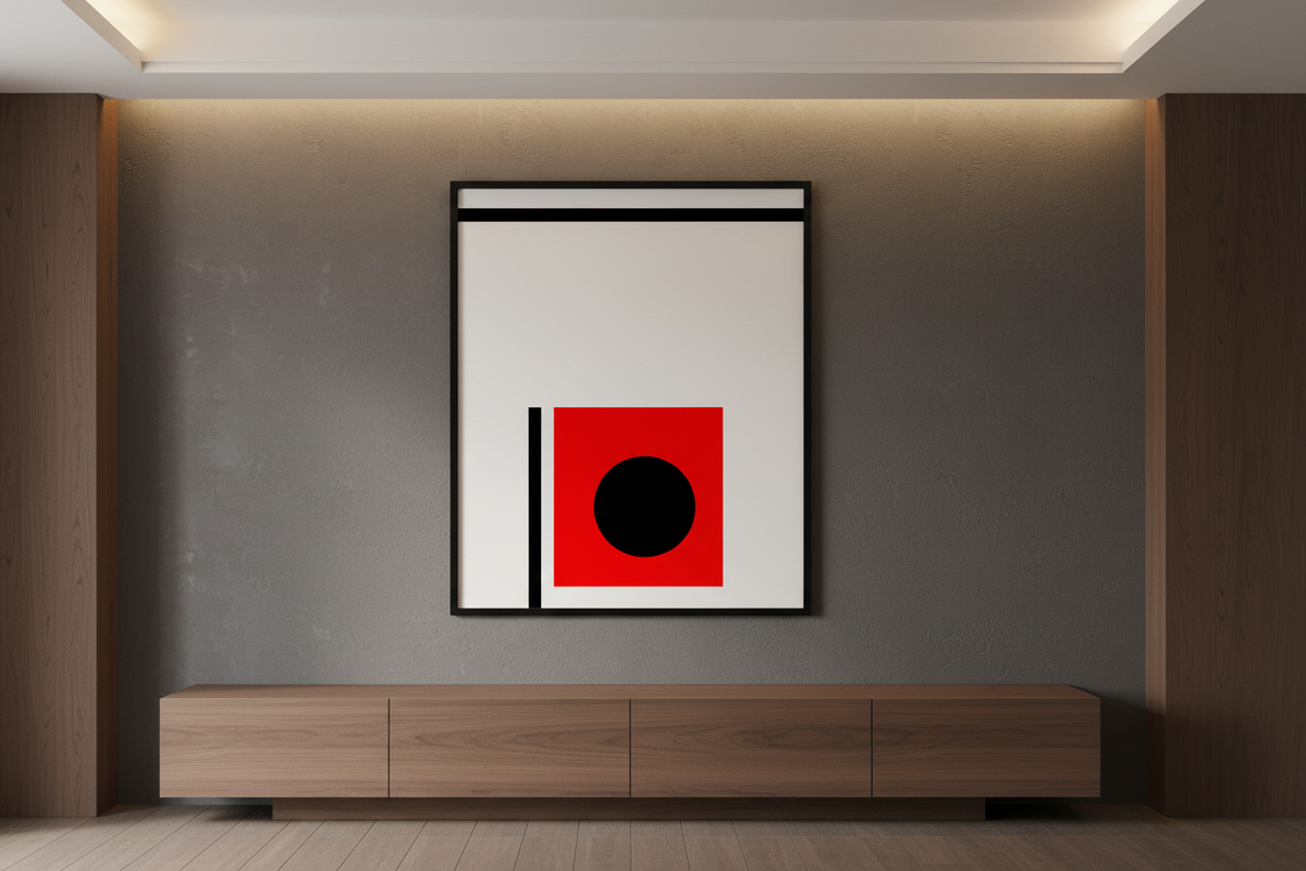 Exact artwork in a dark luxury living room
