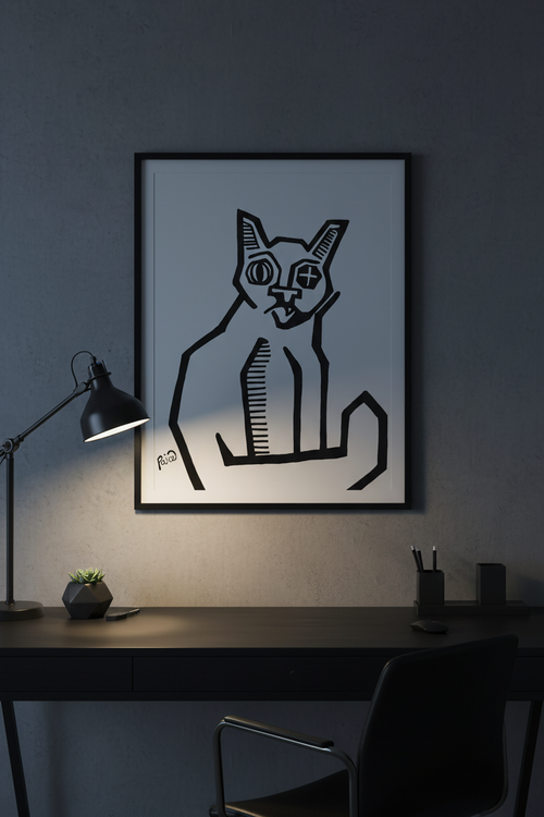 Geometric Cat — Dark Modern Home Office Mockup