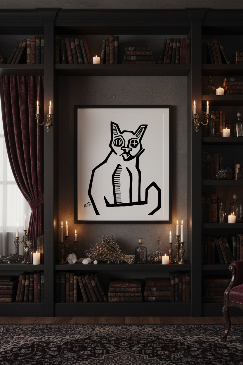 Geometric Cat — Dark Witchy Library Mockup
