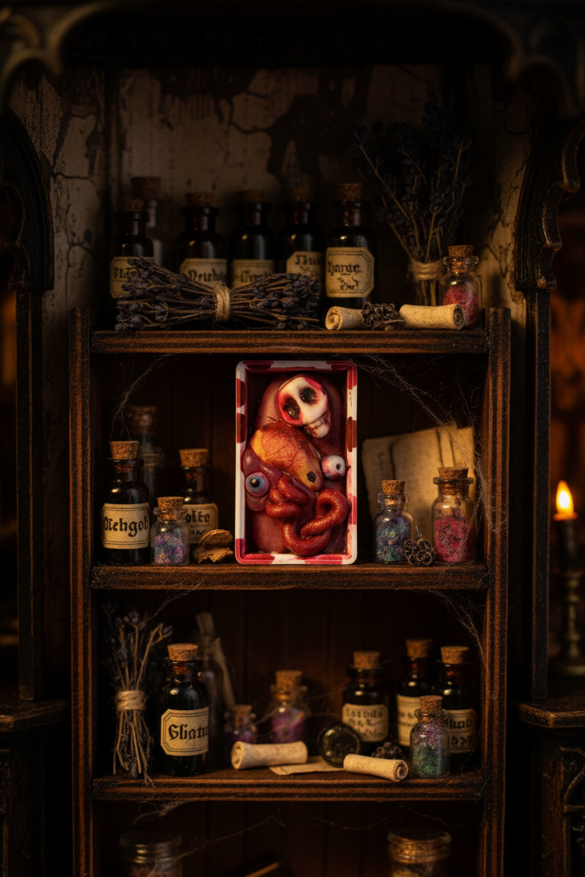 Gore container on apothecary shelf