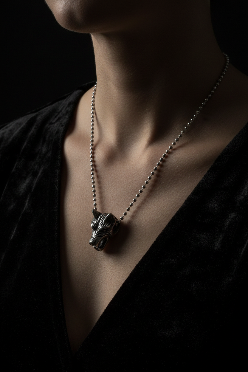 Gothic Wolf Head Necklace Lifestyle