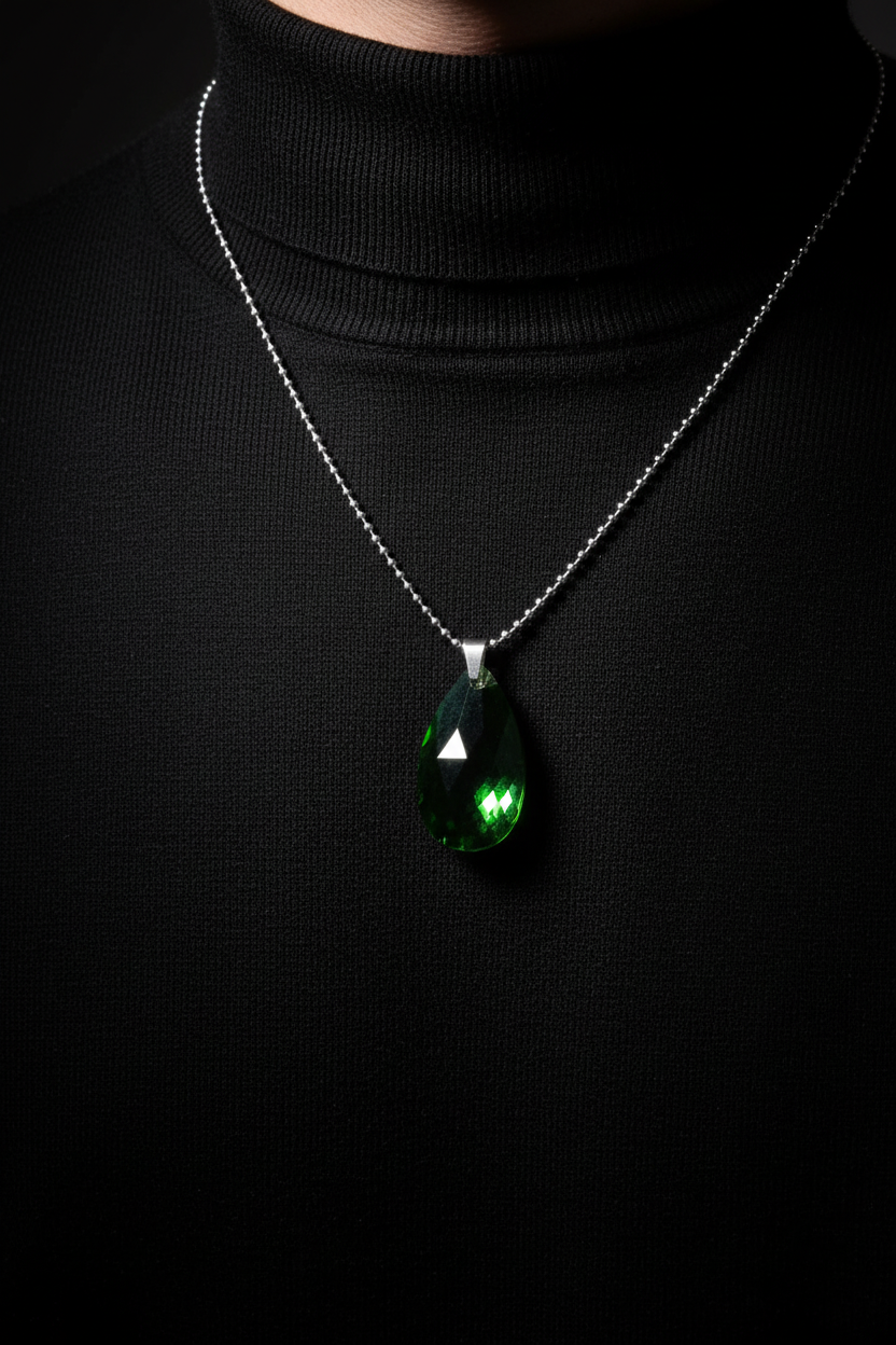Green Crystal Necklace - Male Model 1