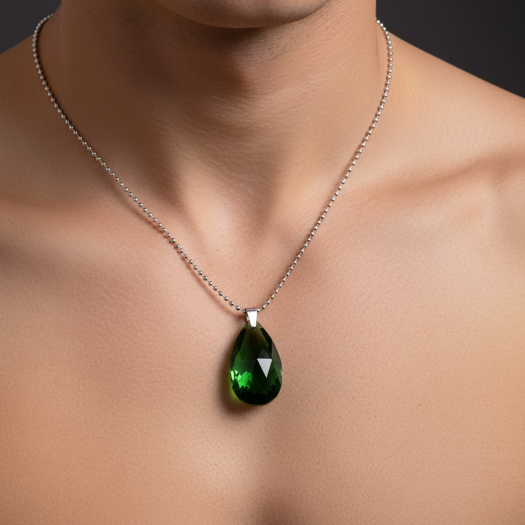 Green Crystal Necklace - Male Model 3