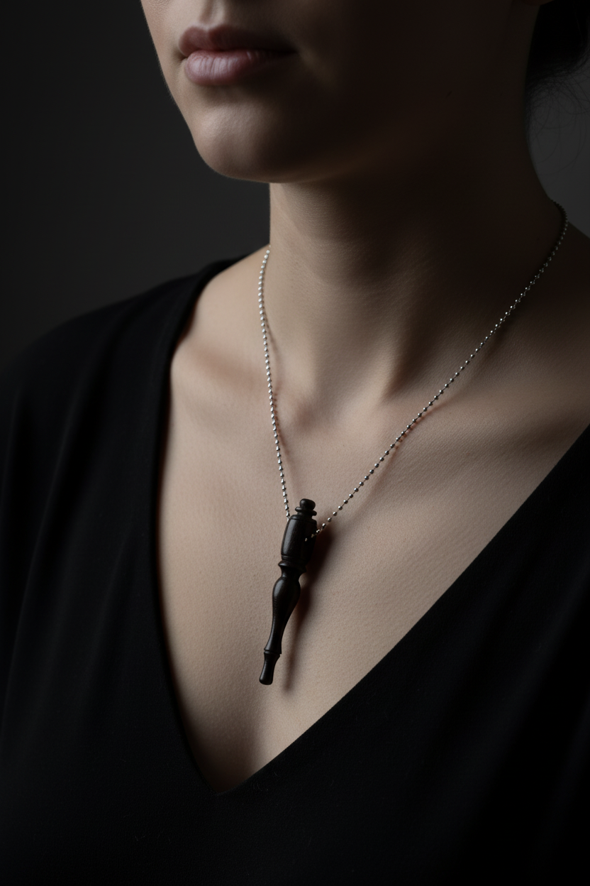 Mahogany Wand Necklace on Female Model