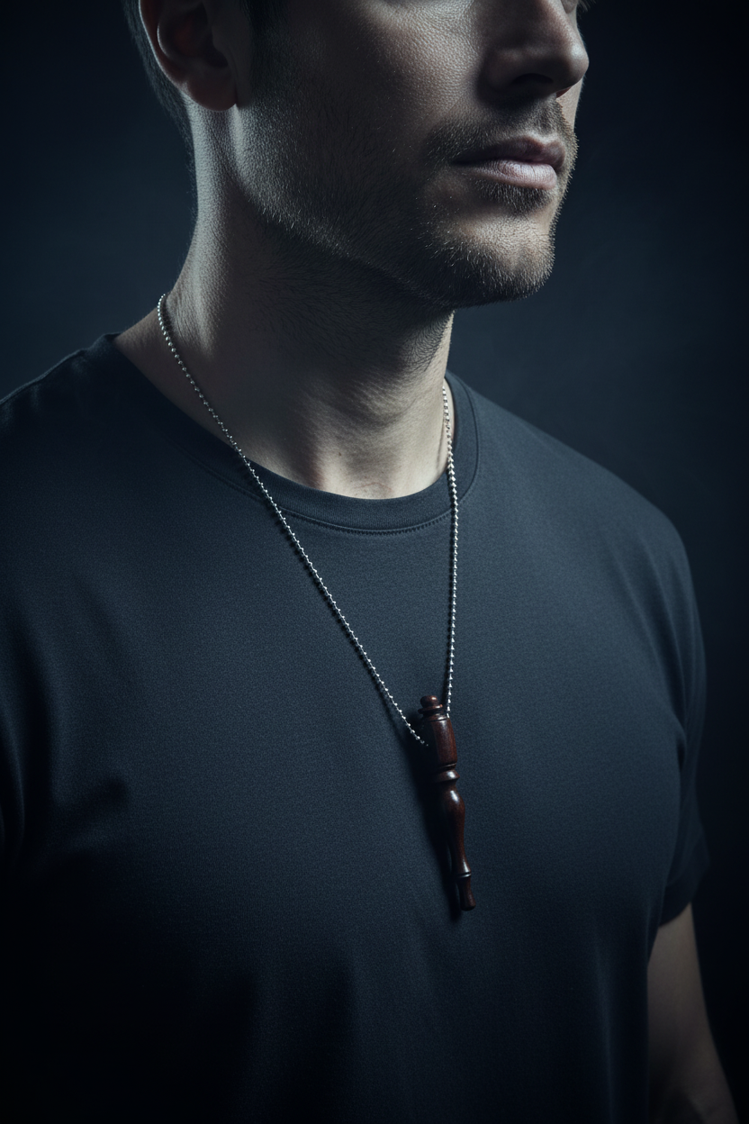 Mahogany Wand Necklace on Male Model