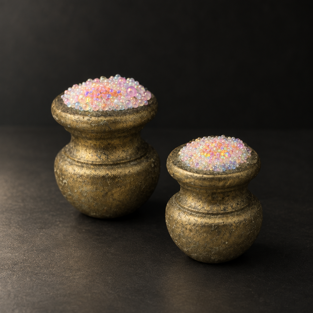 Moody photo of two miniature pots