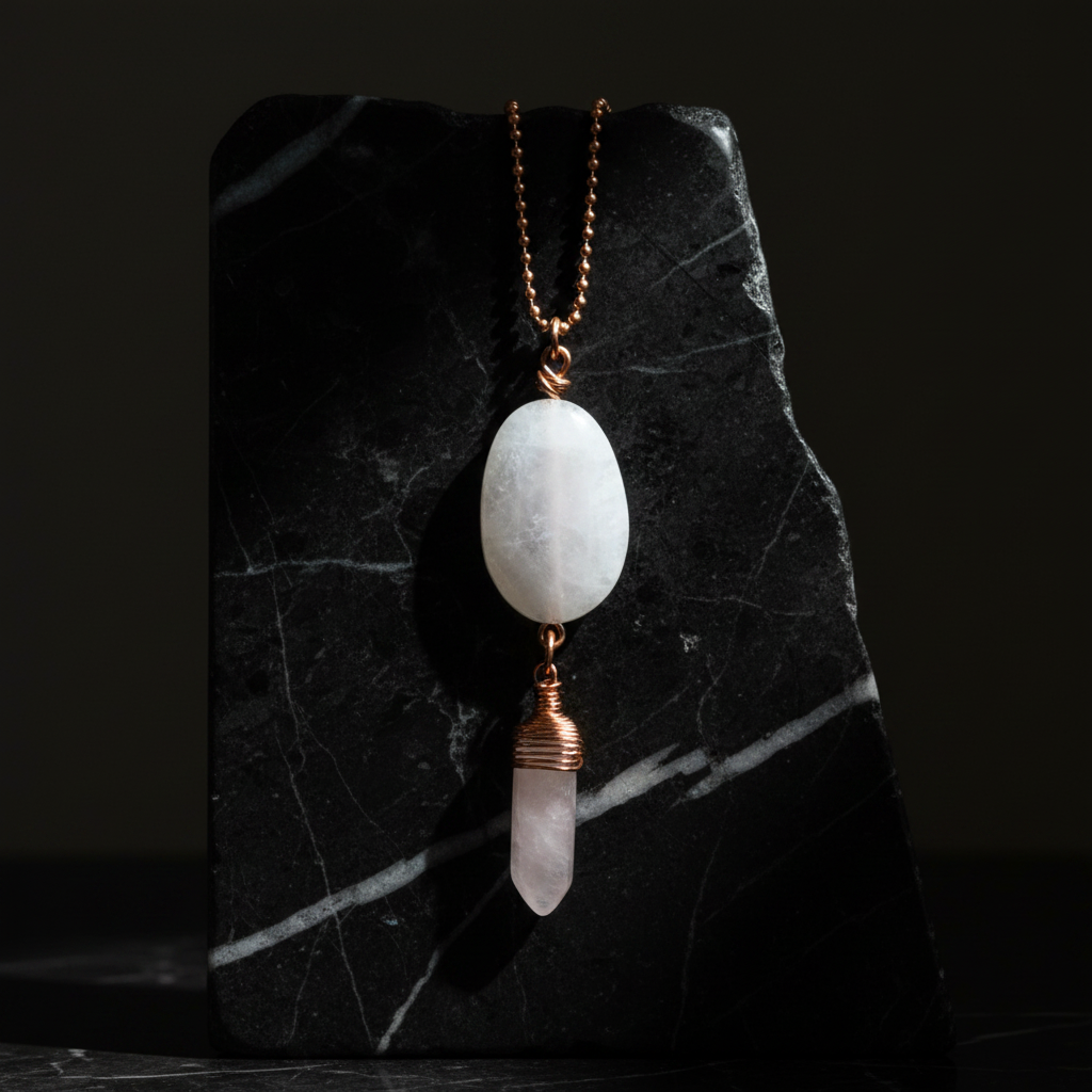 Moonstone Necklace on Dark Marble Revised
