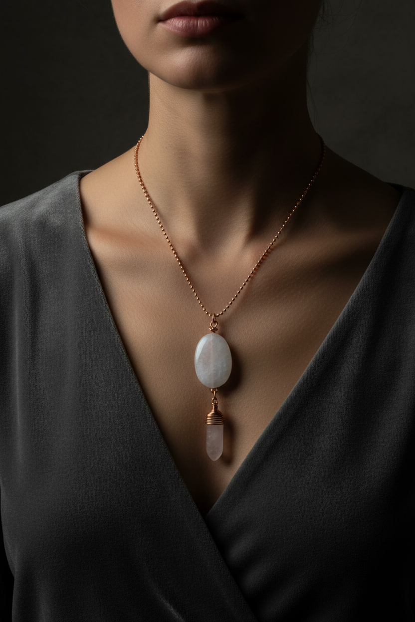 Moonstone Necklace On Model Close-up