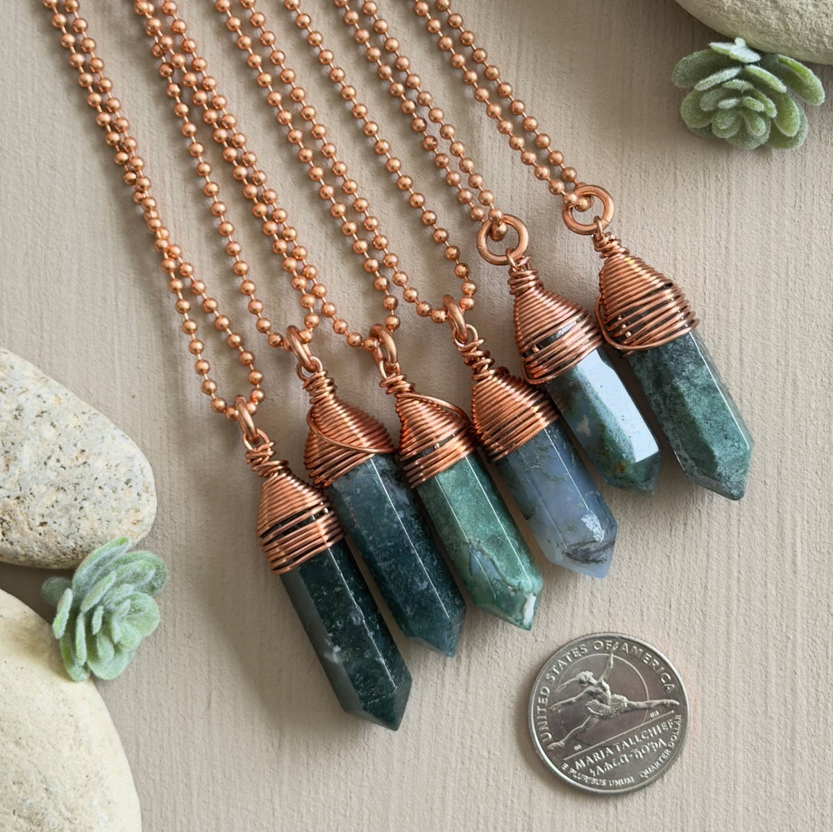 Moss Agate Pendant Necklace – Copper Wrapped Crystal