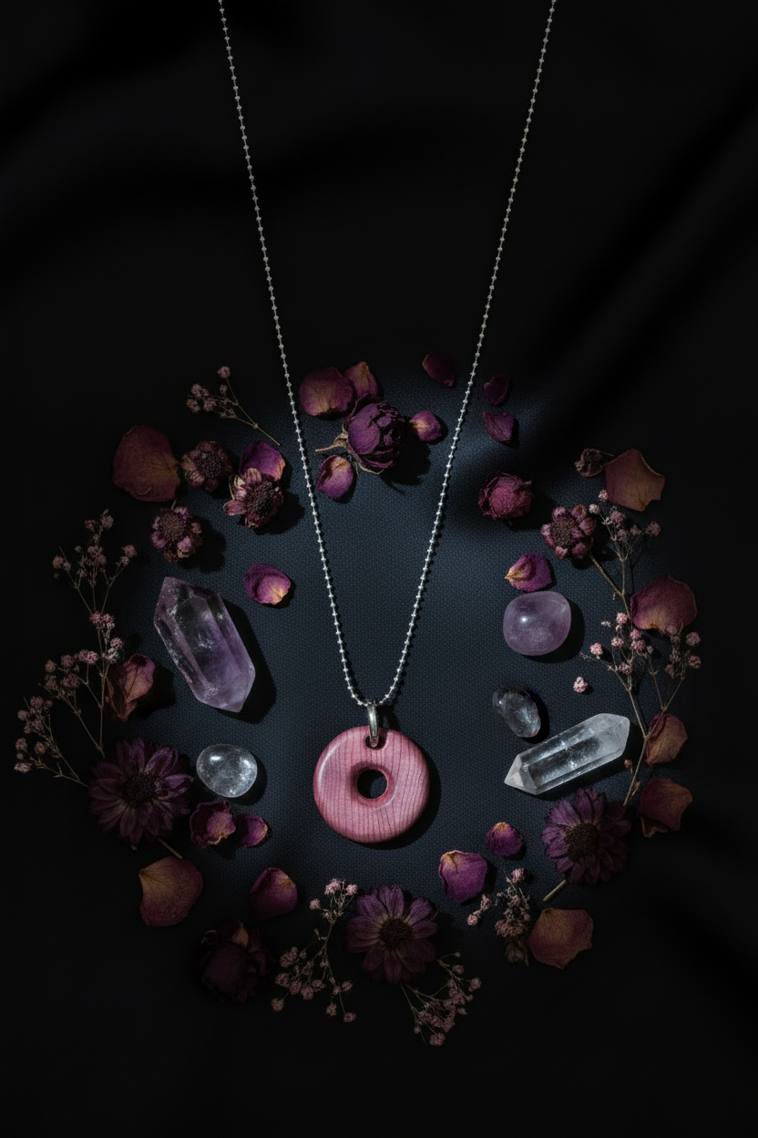 Mystical floral and crystal jewelry still life