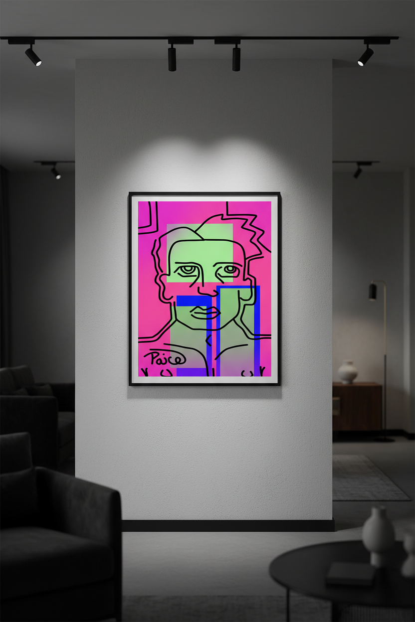 Neon Portrait Art Print — Framed Wall Mockup