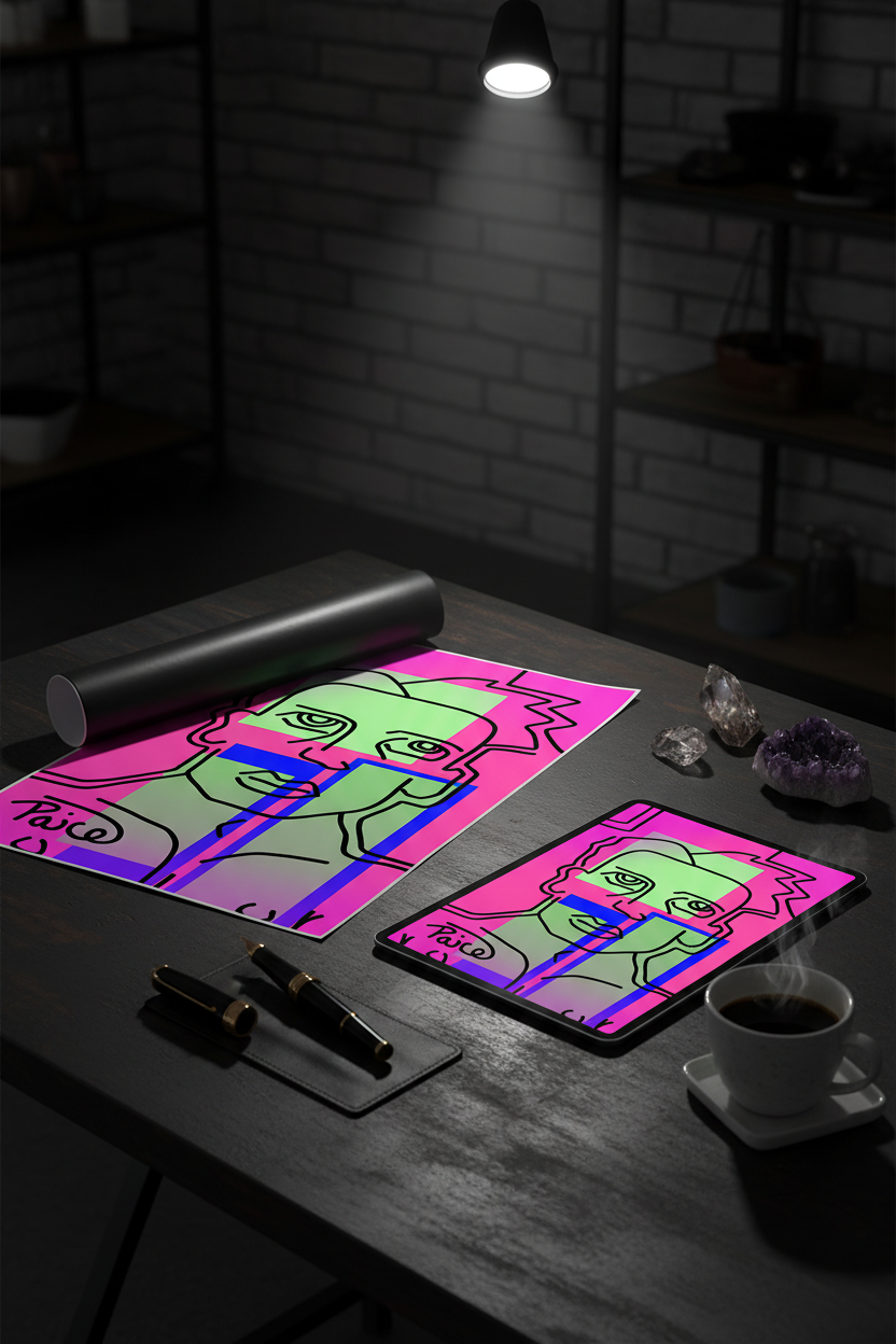 Neon Portrait — Studio Desk Lifestyle Mockup