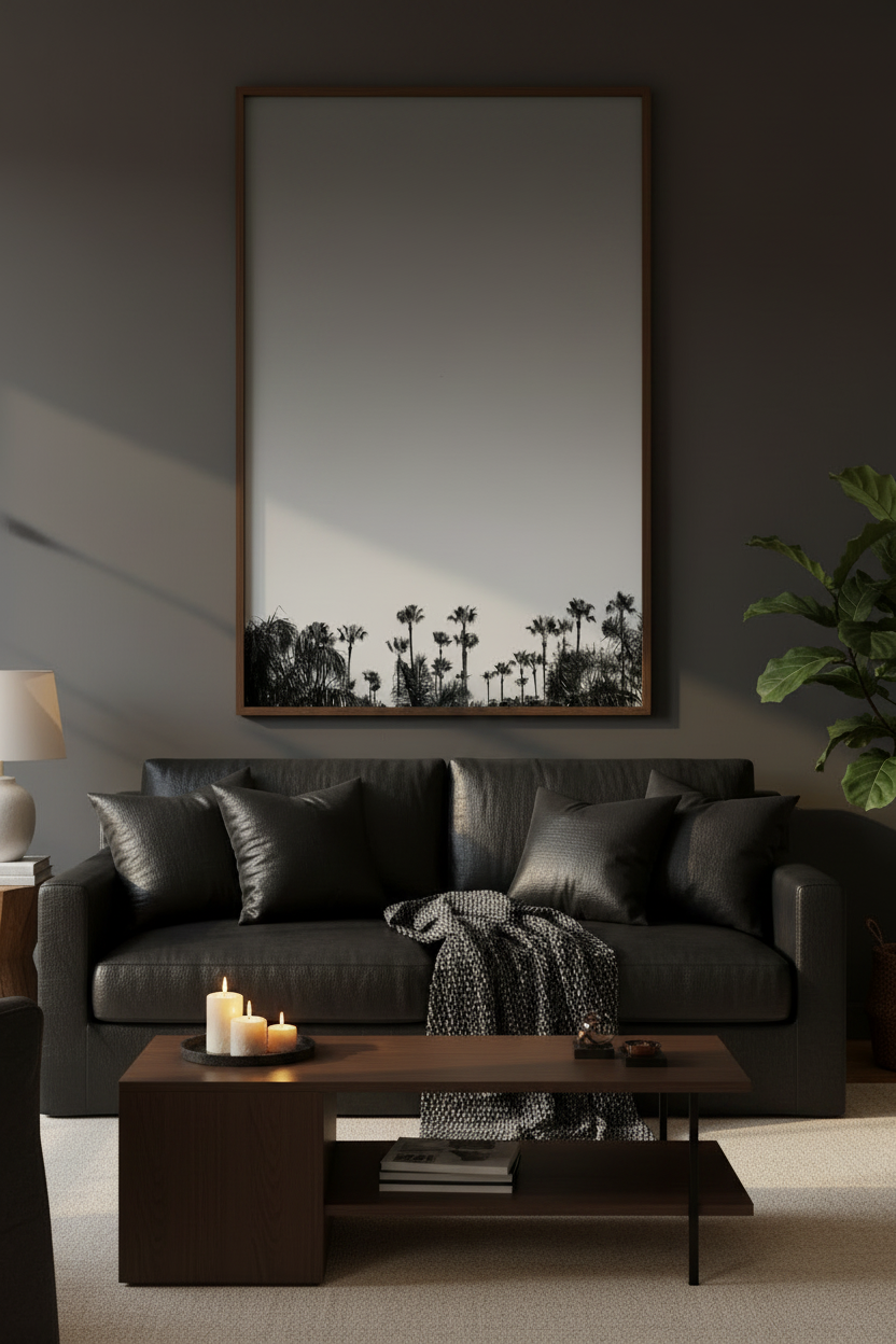 Palm Horizon — Dark Living Room