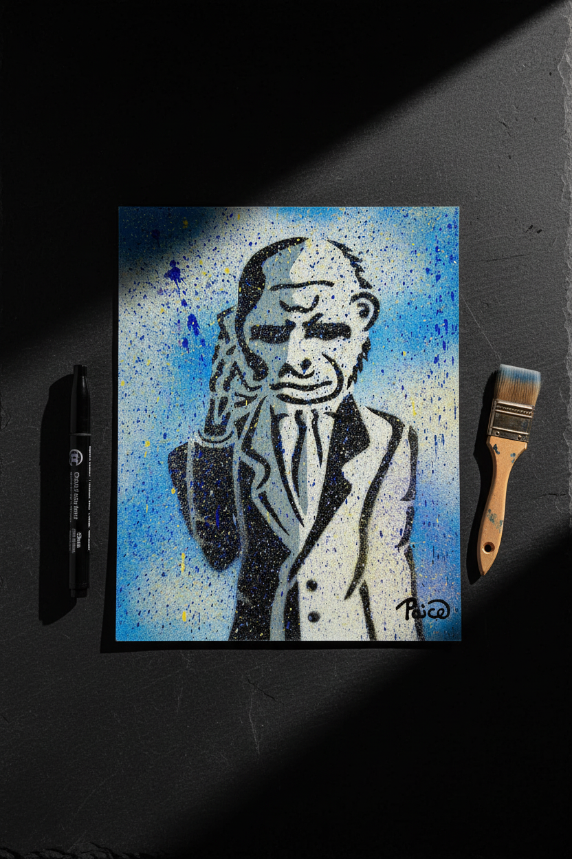 Stencil Portrait — Dark Flat Lay Mockup