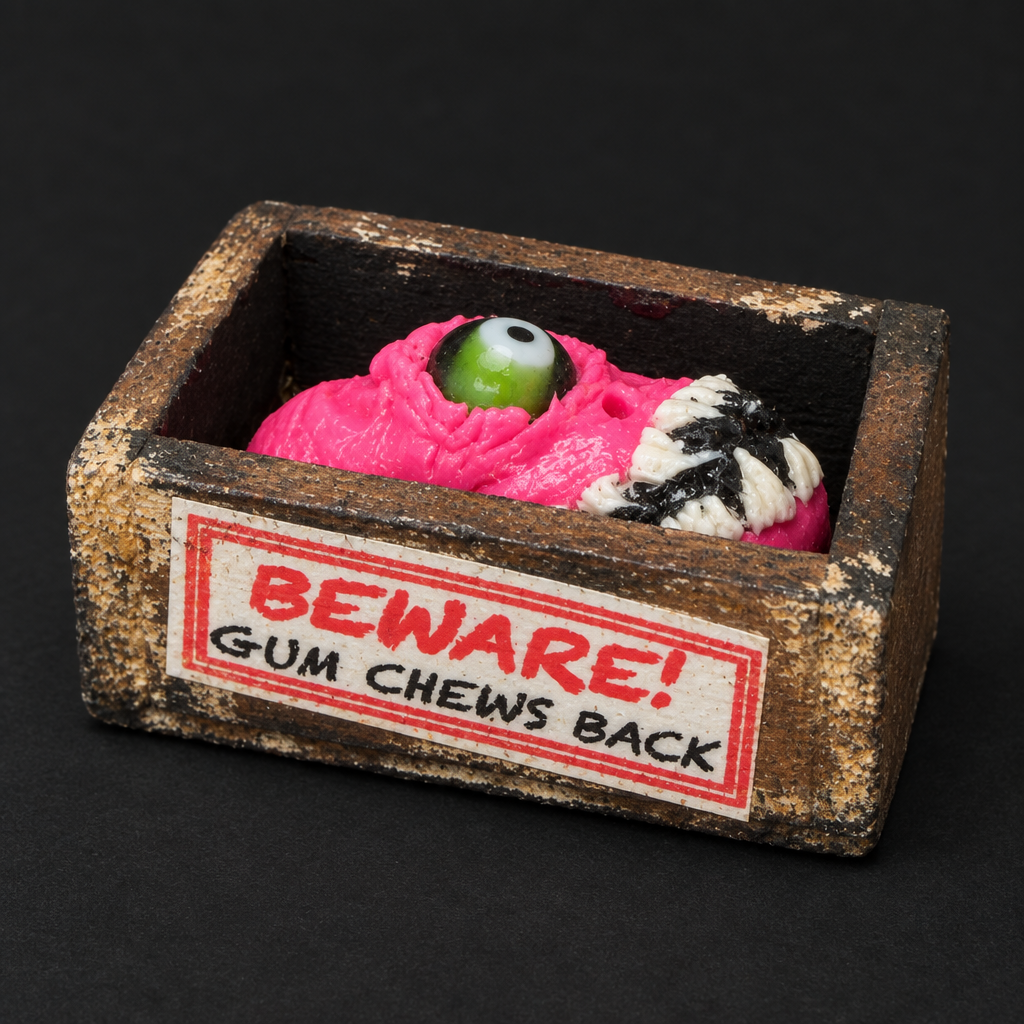 Studio photo of gum monster miniature