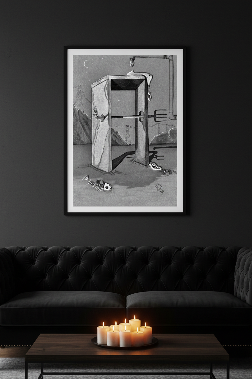 Surrealist Print — Dark Living Room