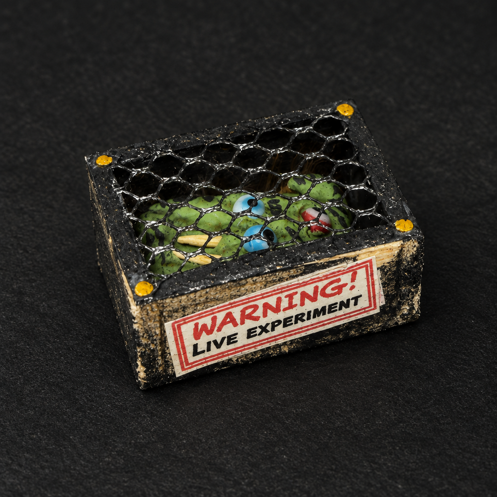 Top-detail photo of live experiment miniature