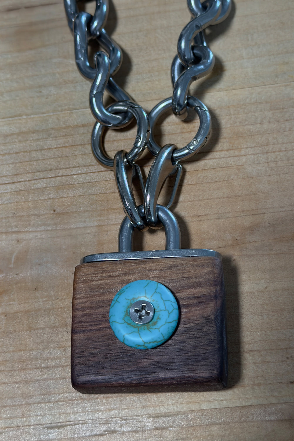 Men's Walnut & Howlite Lock Pendant Statement Necklace