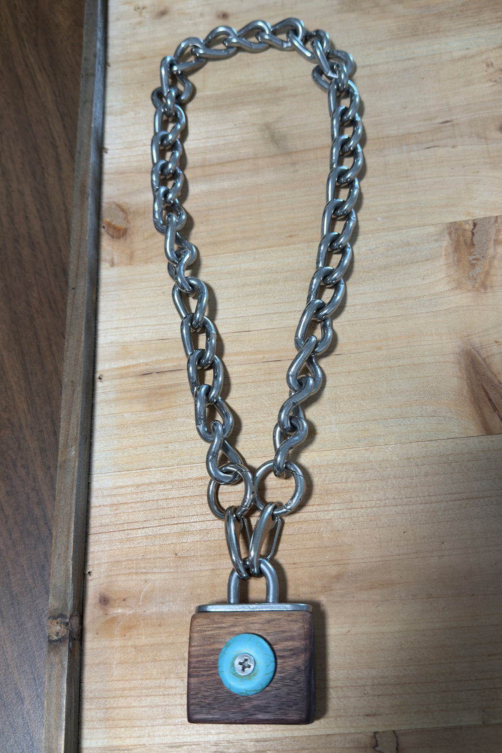 Men's Walnut & Howlite Lock Pendant Statement Necklace
