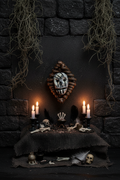 Tribal mask on voodoo altar wall