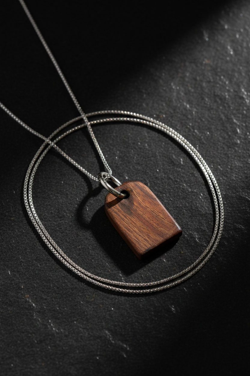 Wood pendant necklace on charcoal stone
